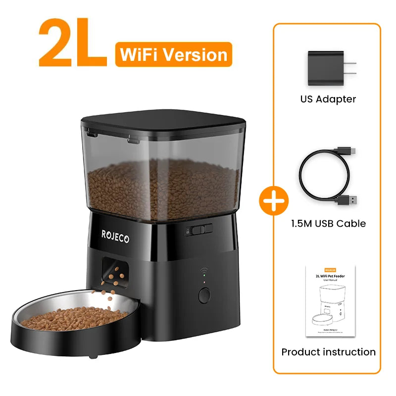 2L Automatic WIFI Cat Feeder Smart Pet Food Dispenser for Dry Food Dogs Kibble Dispenser with Remote Control Accessories