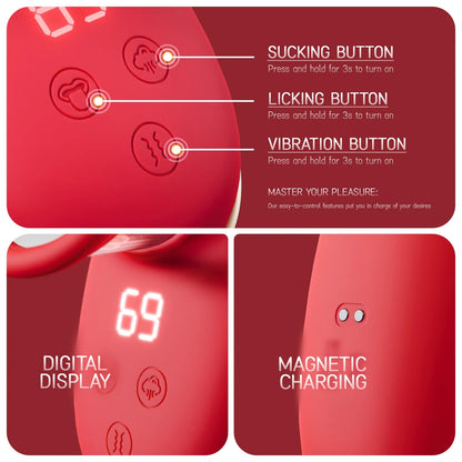 Adult Toys for Women Sucking Vibrator, 3 Sucking, 9 Tongue Licking & Vibrating Female Sex Toys Vibrators Nipple Toys,Rose Sex Toys for Women Pleasure