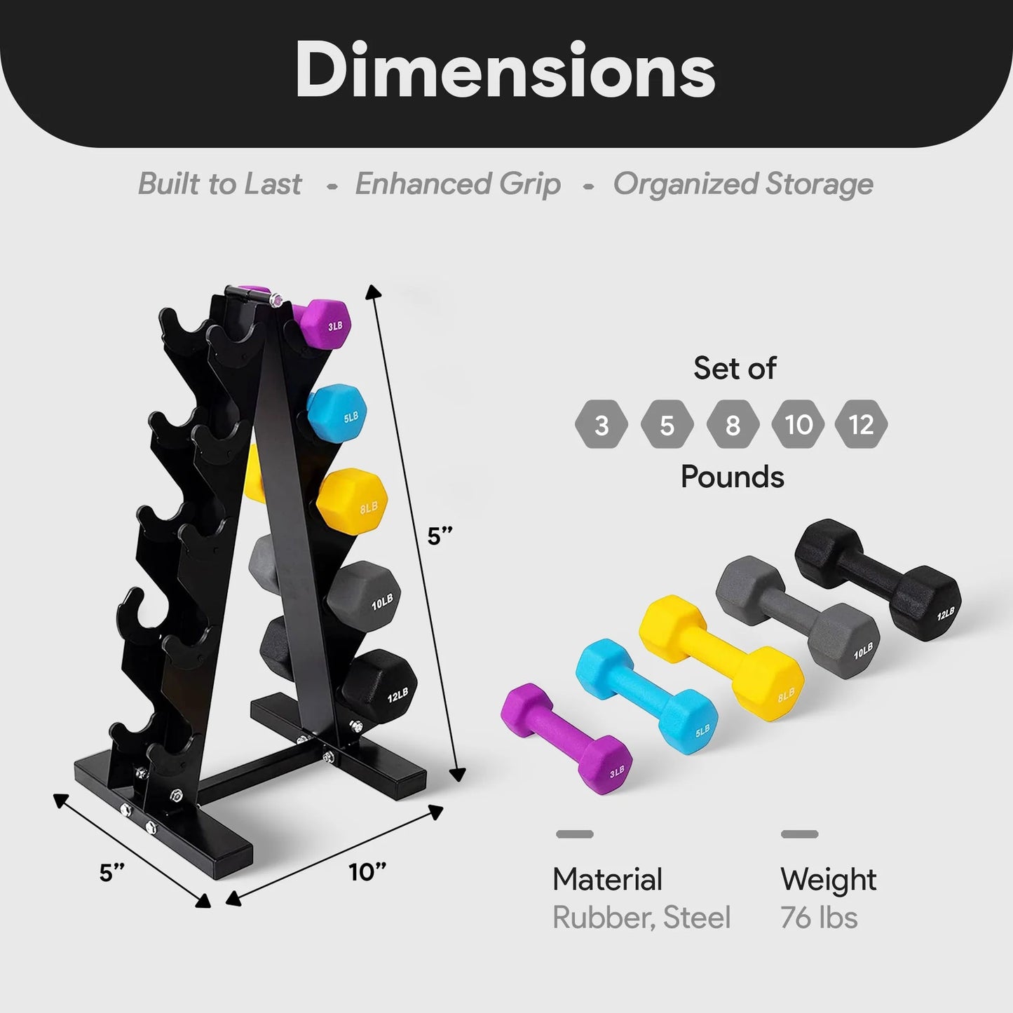 Fitness 76 Lb Neoprene Coated Dumbbell Set W/ Stand, Multicolor