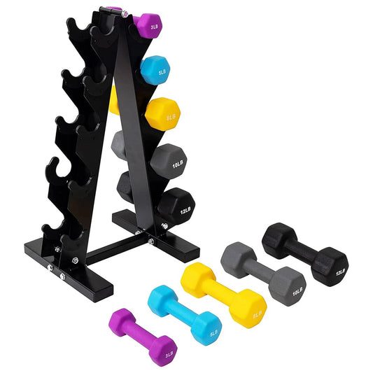 Fitness 76 Lb Neoprene Coated Dumbbell Set W/ Stand, Multicolor