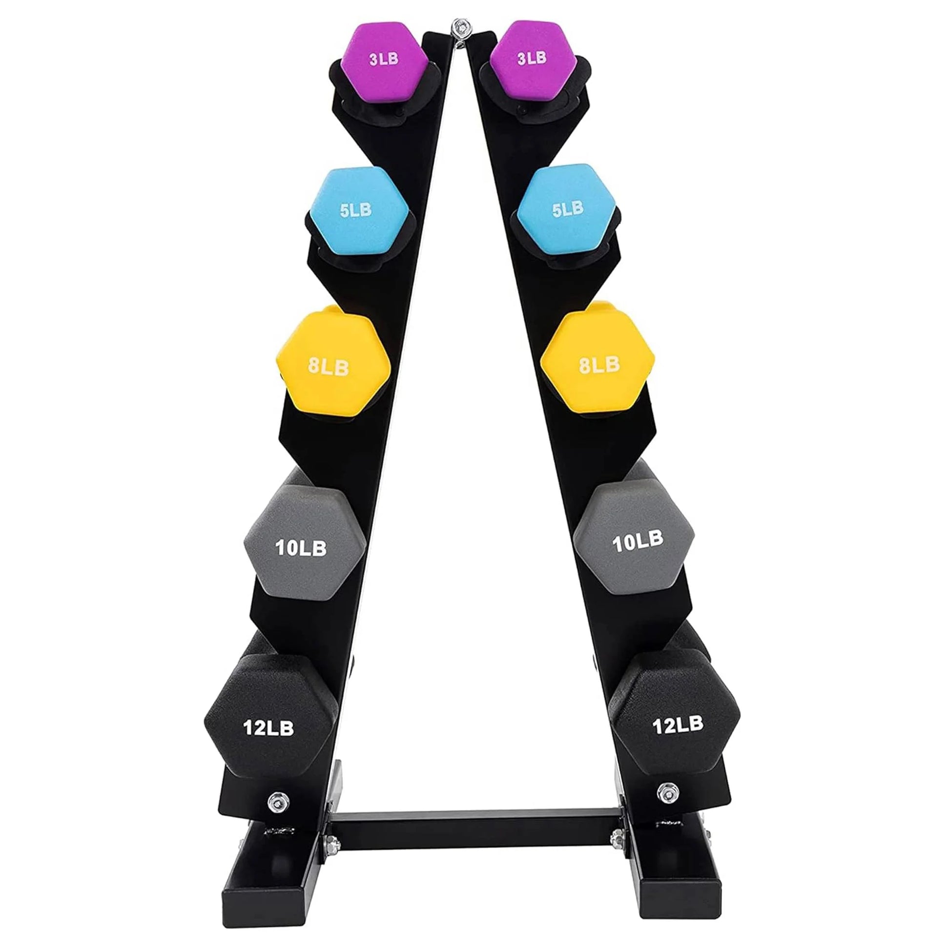 Fitness 76 Lb Neoprene Coated Dumbbell Set W/ Stand, Multicolor