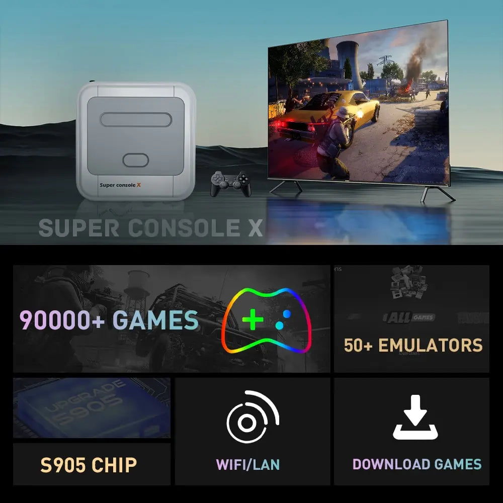 Game Box Super Console X Retro Video Game Console Support 90000 Games 50 Emulators for PS1/PSP/MAME/DC with Controllers