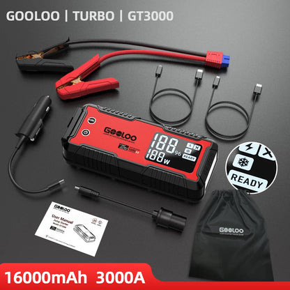 3000A Car Jump Starter 16000Mah Power Bank Portable Charger Booster 12V Auto Starting Device Emergency Battery Starter