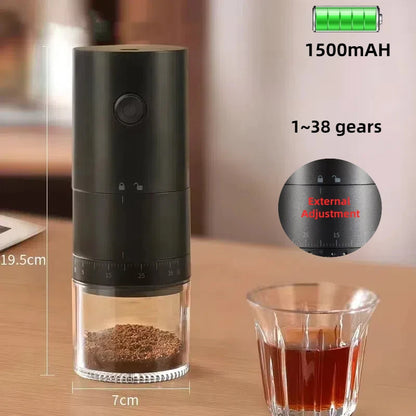 New Portable USB Electric Coffee Bean Grinder 38 Gears External Adjustable 1500Mah Rechargeable Household Mini Coffee Machine
